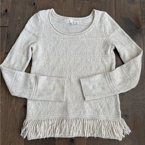 Moth Anthropologie Cream Wool Blend Knit Fringe Sweater Size Small